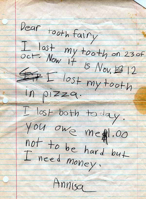 Kids Written Letter To Tooth Fairy Funny Picture