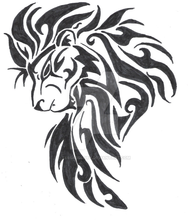 Large tribal lion head tattoo design by tessasglory