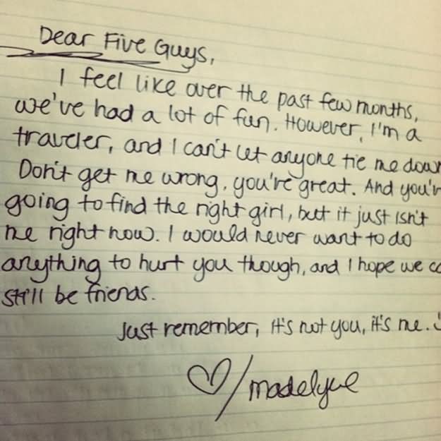 Letter From A Girl For Five Guys Funny Breakup