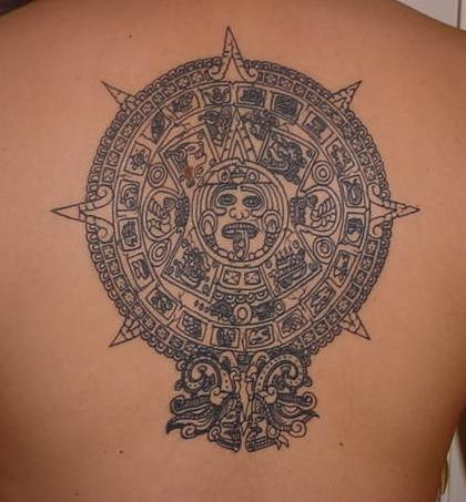 Man Back Body Aztec Tattoo Idea