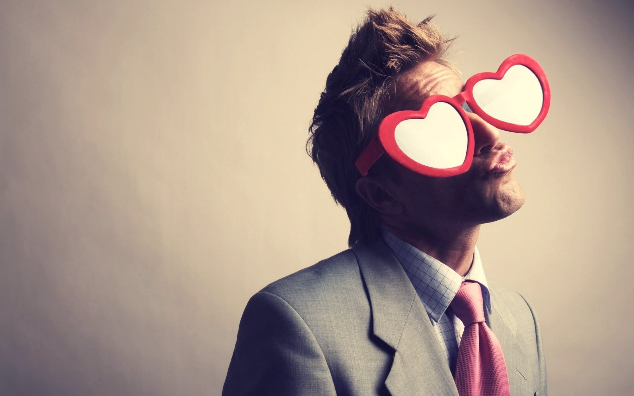 Man Wearing Heart Shape Glasses Funny Picture