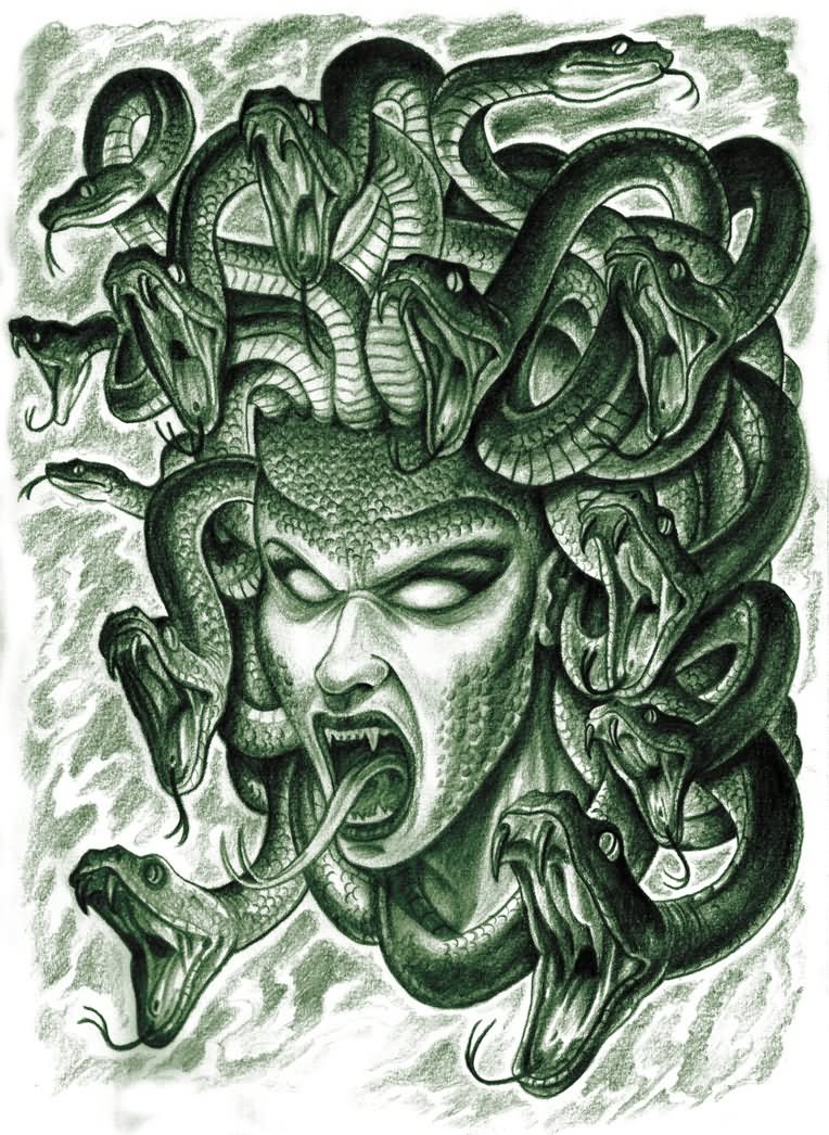Medusa Face With Snakes Tattoo Designs by Nahuel