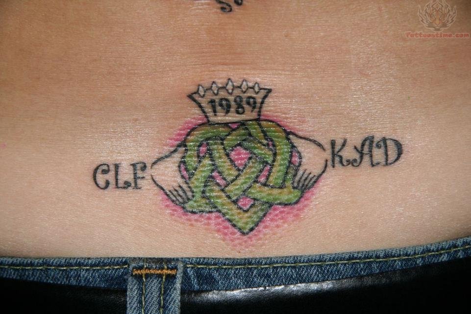 Memorial Celtic Claddagh Tattoo On Lower Back
