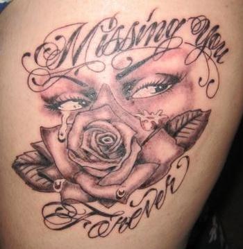 Missing You Forever - Crying Eyes With Rose Tattoo Design