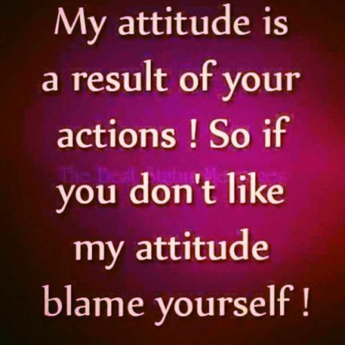 My attitude is a result of your actions! so if you don't like my attitude blame yourself!