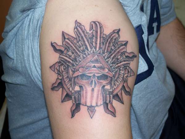 Native Aztec Skull Tattoo On Shoulder