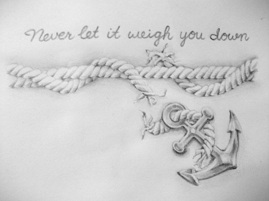 Never Let It Weigh You Down Anchor And Rope Tattoo Design