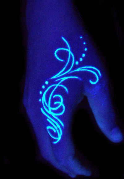 Nice Tribal White Ink Tattoo Under Black Light