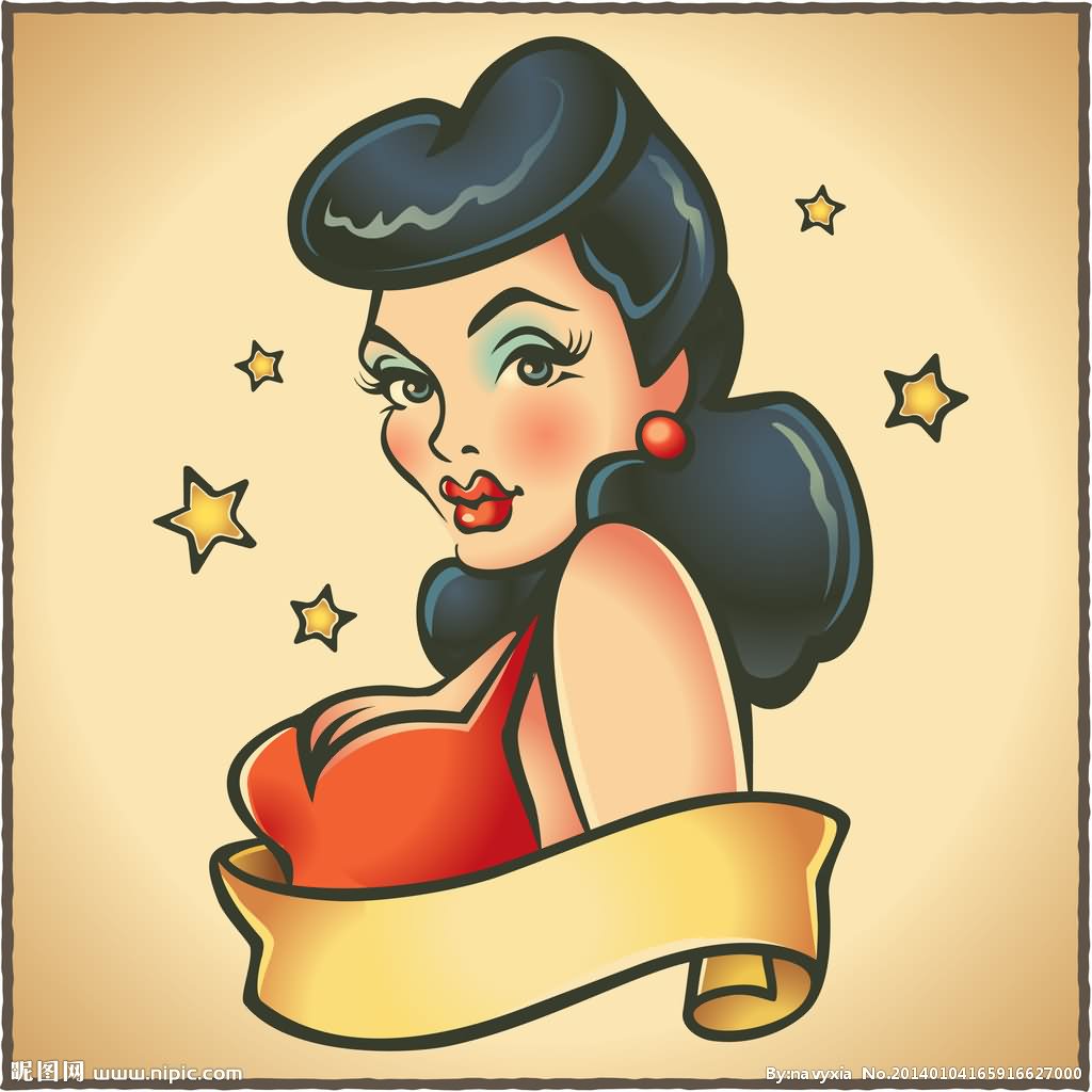 Pin Up Girl With Ribbon Tattoo Design