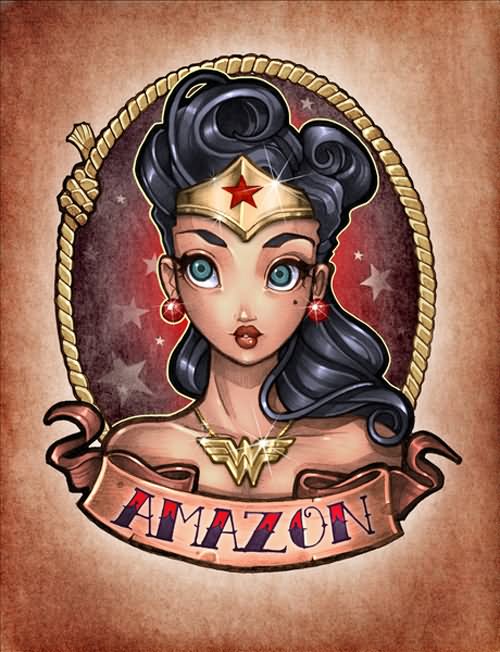 Pin Up Queen In Frame With Banner Tattoo Design By Timothy John Shumate
