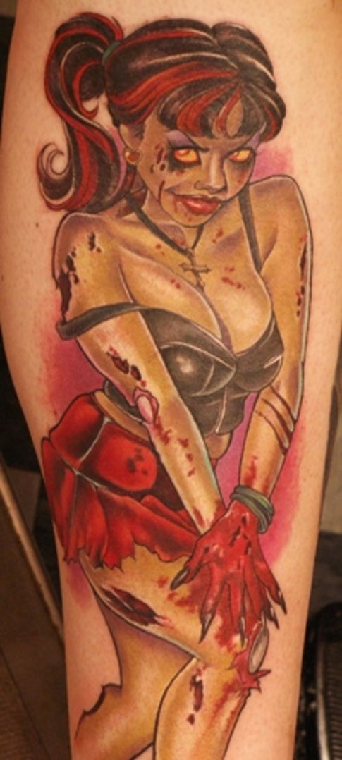 Pin Up Zombie Girl Tattoo Design For Arm By Joe Capobianco