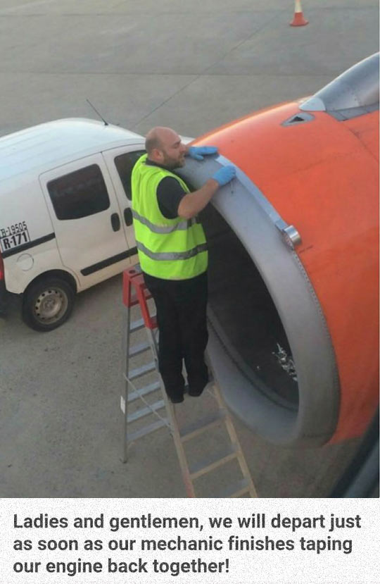 Plane Engine Finishes With Duck Tape Funny Image