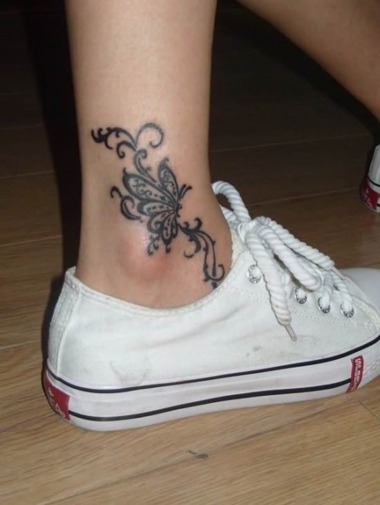 Pretty Butterfly Tattoo On Ankle For Girls