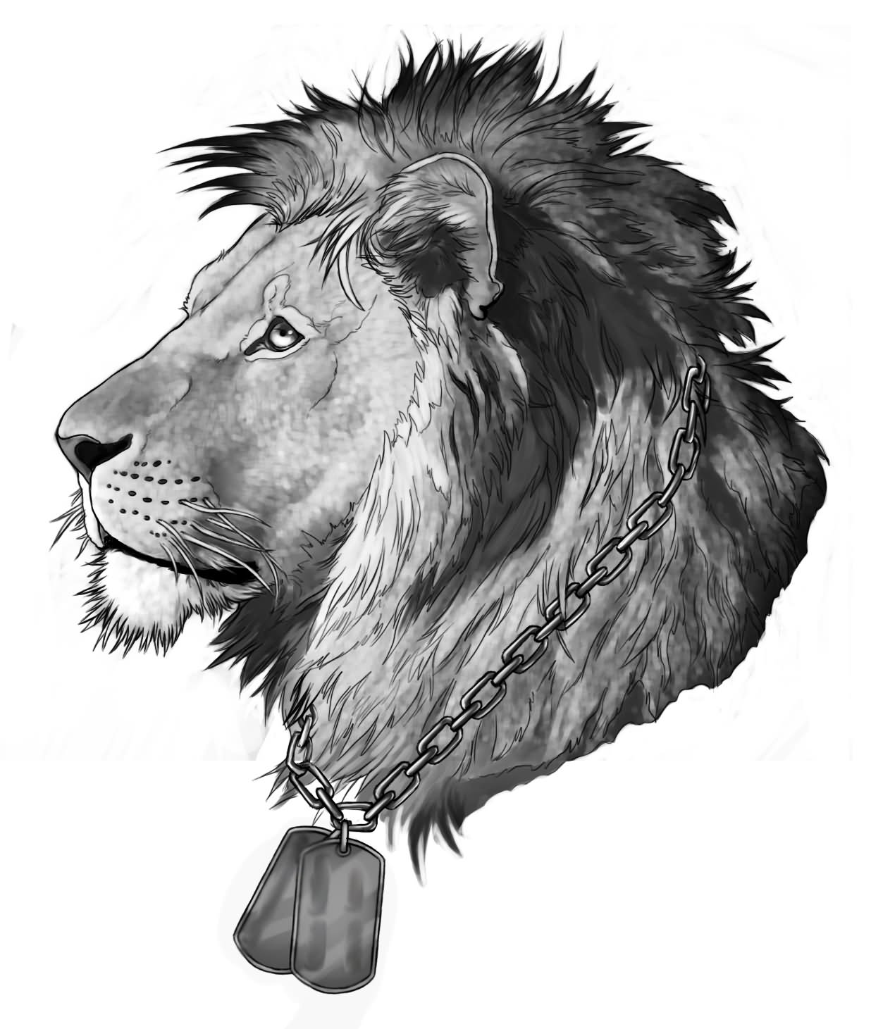 Realistic Lion Head with Chain tattoo design by RogueLiger