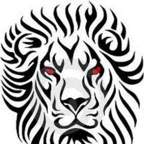 Red Eyed Tribal Lion Face Tattoo Design