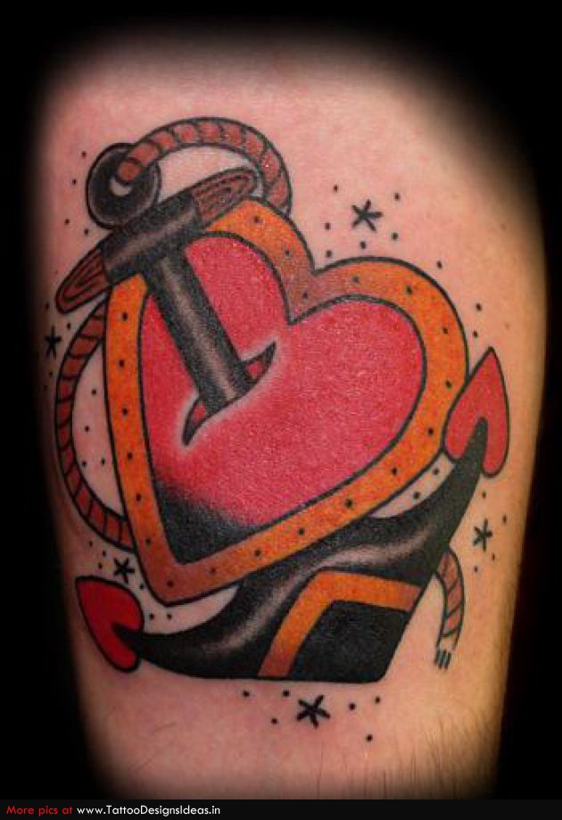 Ripped Heart Black Anchor Tattoo Design Idea