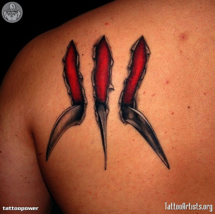 Ripped Skin Wolverine Claw Tattoo On Left Back Shoulder