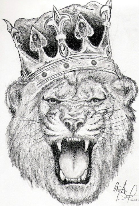 Roaring King Lion With Crown Tattoo Design by carrieannnn