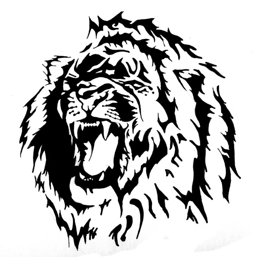 Roaring lion head tattoo design by Pastel-Samurai