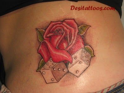 Rose With Two Dice Tattoo Design For Side Rib