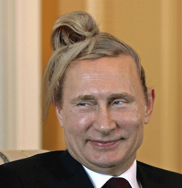 Russian President Vladimir Putin With Bun Hair Funny Mullet Image