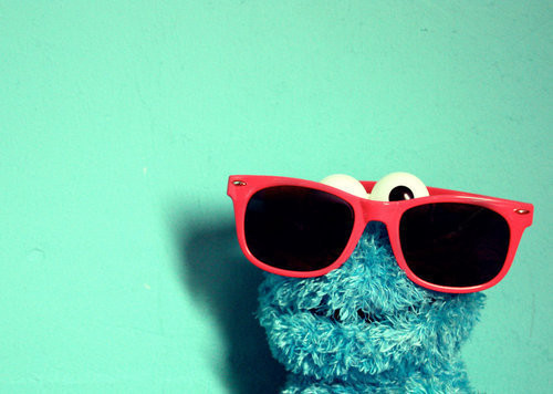 Sesame Puppet With Funny Red Sunglasses