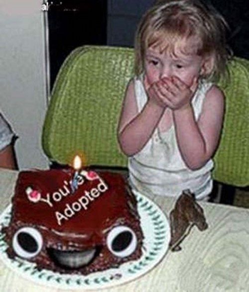 Shocked Face Baby Girl To See Birthday Cake You Are Adopted Funny OMG