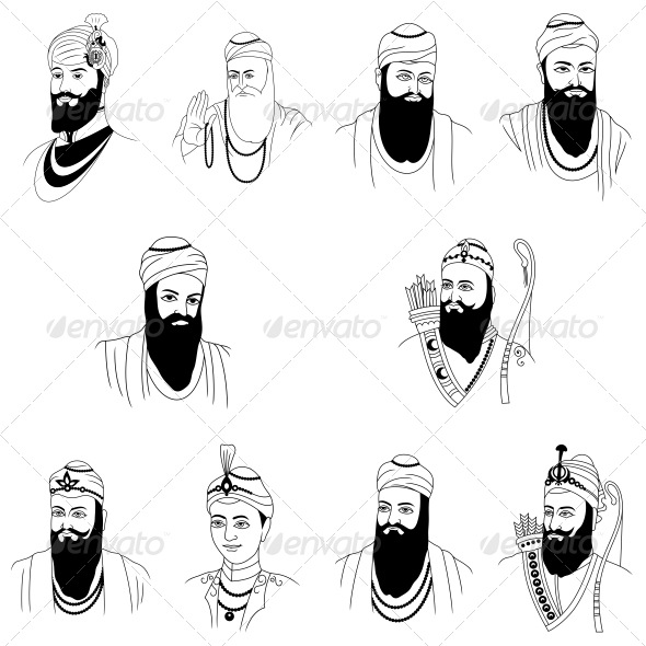 Sikh Gurus Tattoo Flash