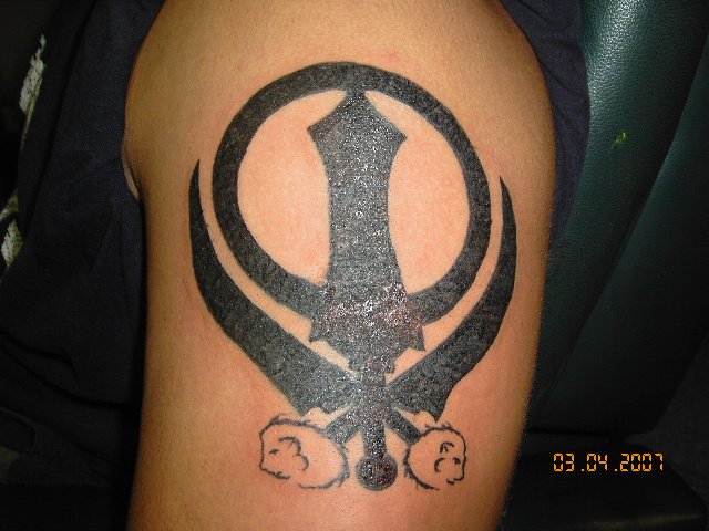 Sikhism Black Khanda Tattoo On Left Shoulder
