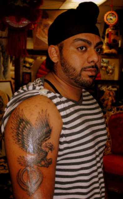 Sikhism Khanda With Flying Eagle Tattoo On Man Right Shoulder By Red Parlour