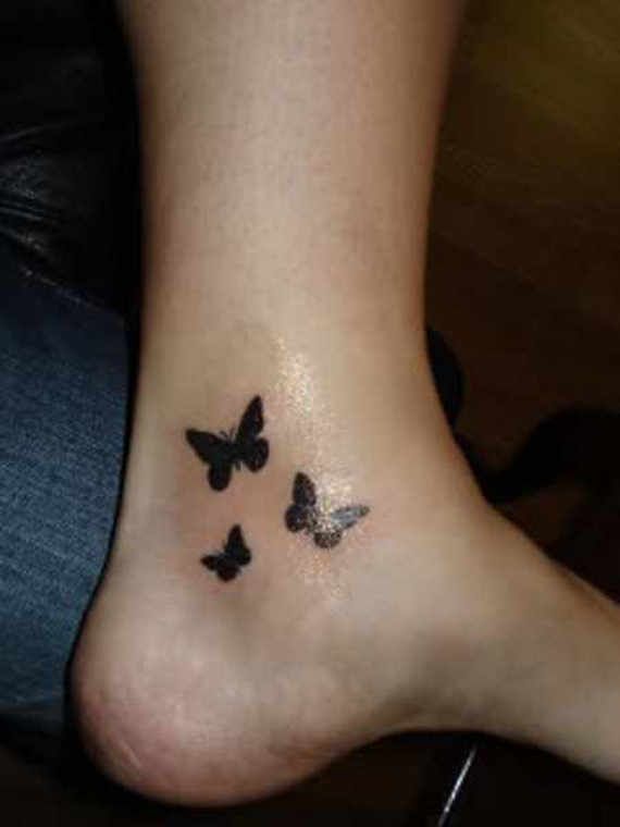 Silhouette Black Butterflies Tattoos On Ankle