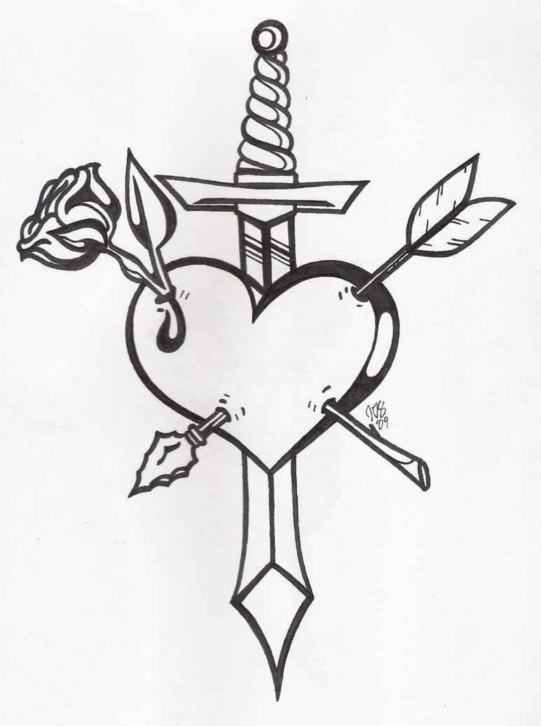 Sword And Arrow In Heart Tattoo Stencil By Jessica Summey