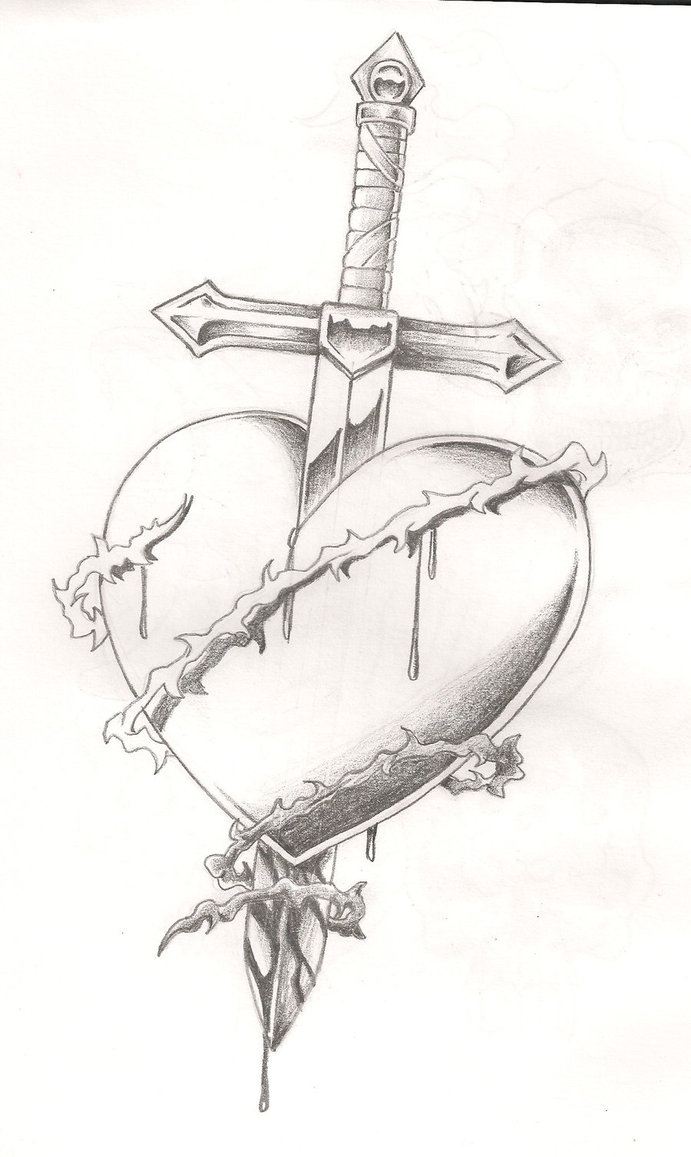 Sword In Barbed Heart Tattoo Design By Sterling Macrohon