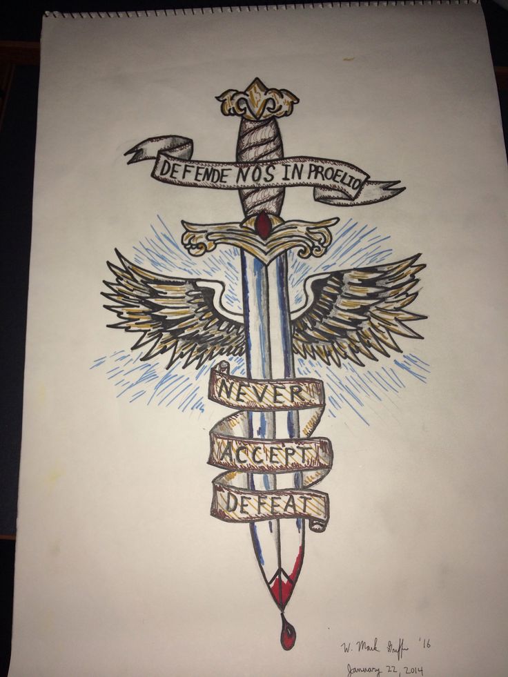 Sword With Wings And Banner Tattoo Design