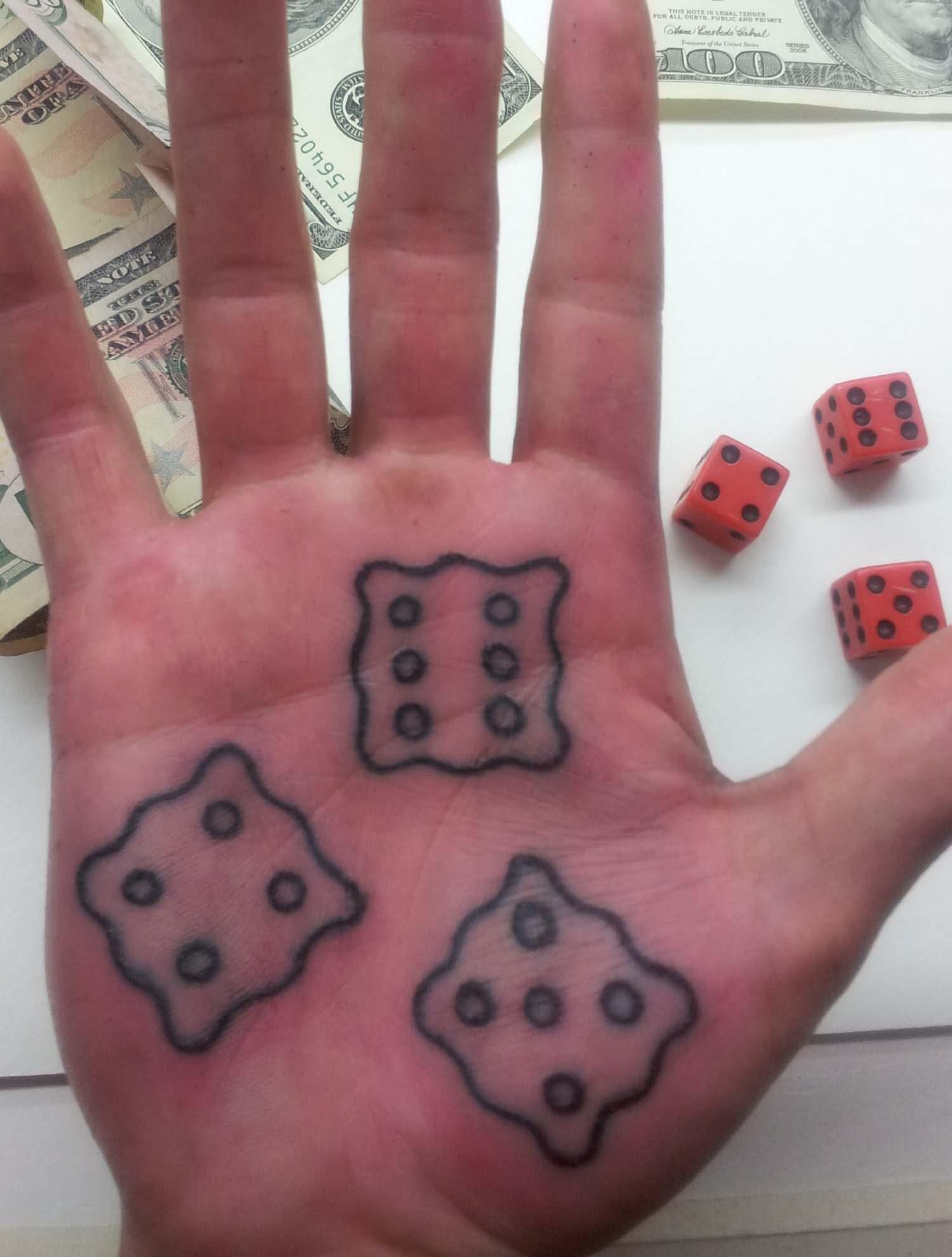 Three Dice Tattoo On Hand Palm