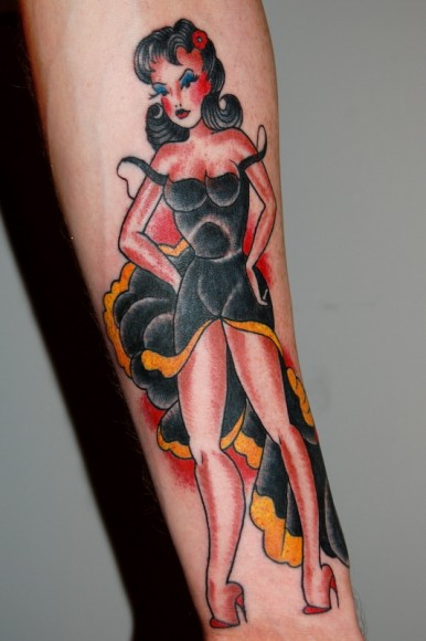 Traditional Pin Up Girl Tattoo Design For Forearm