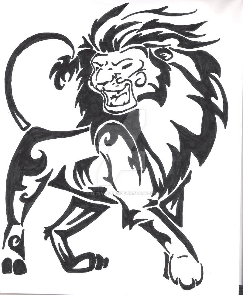 Tribal Lion Tattoo Design by tessasglory