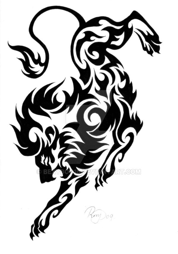 Tribal Running Lion Tattoo Design by Bexyboo16