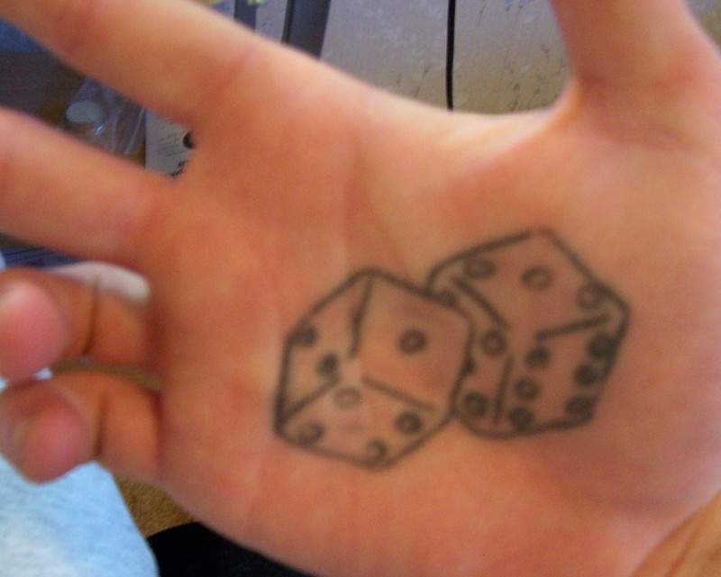 Two Dice Tattoo On Hand Palm