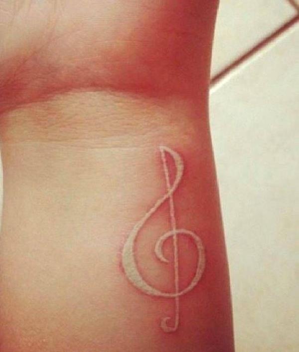 Violin Key White Ink Tattoo On Wrist