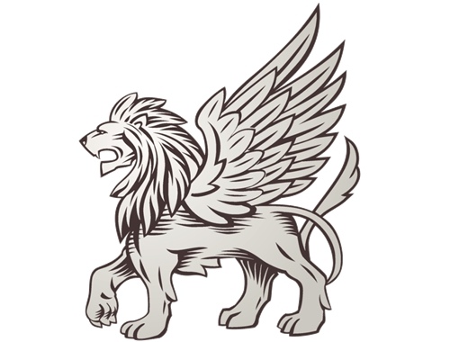 Walking lion with wings tattoo design