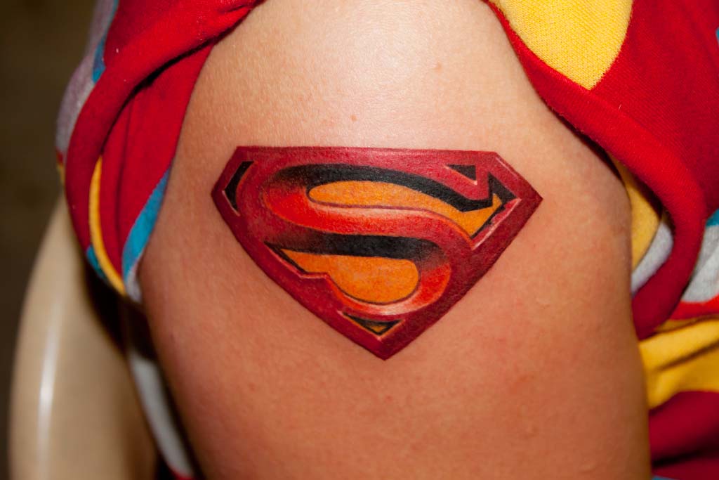 3D Superman Logo Tattoo Design For Shoulder.