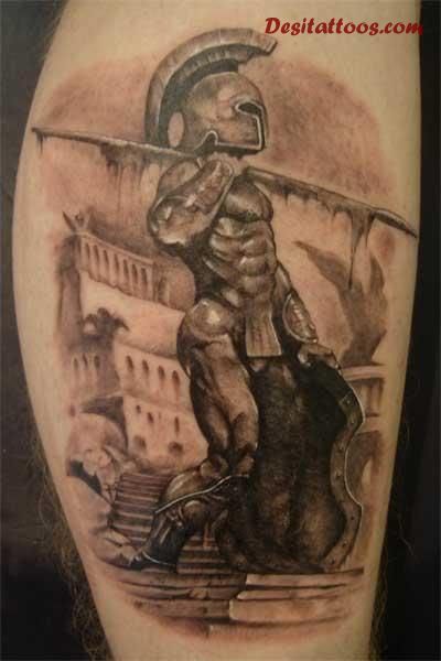 Achilles Warrior Tattoo Design For Leg Calf