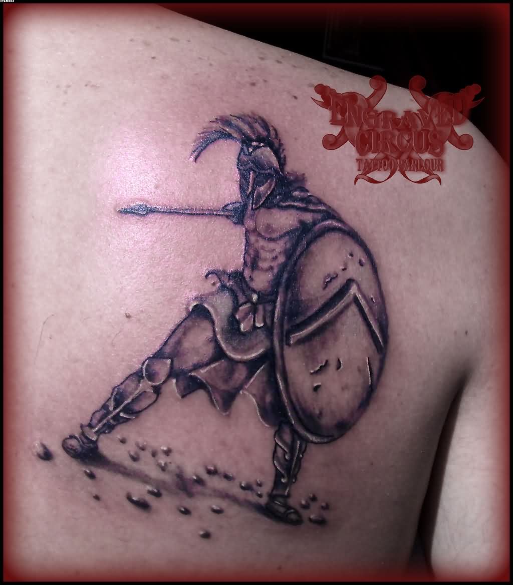 Achilles Warrior Tattoo On Right Back Shoulder