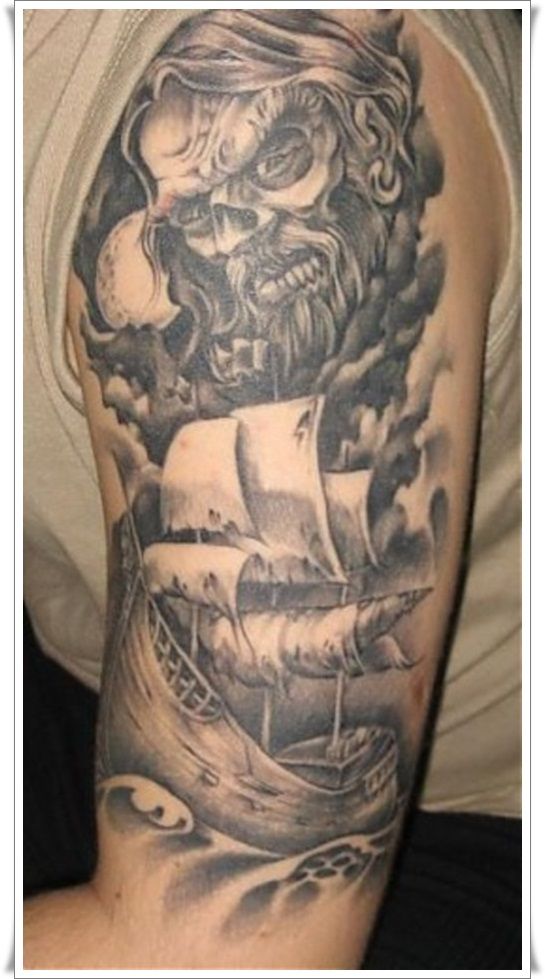 Amazing Achilles Ship Tattoo On Left Half Sleeve