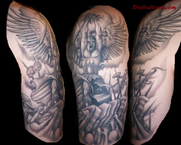 Amazing Achilles With Wings Tattoo Design For Half Sleeve