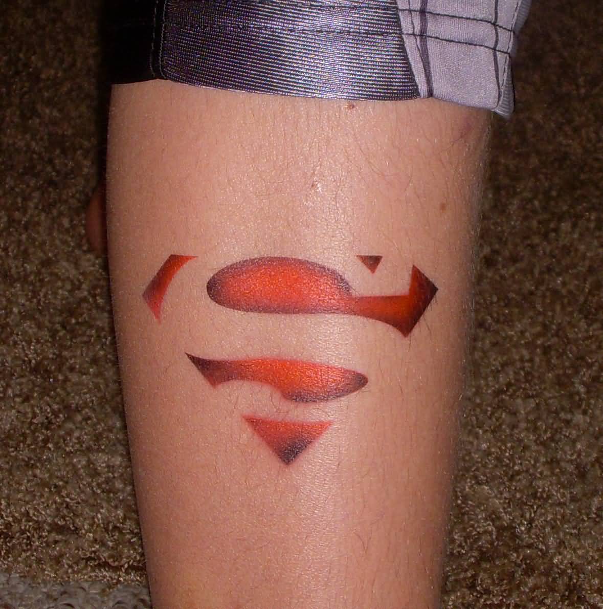 Amazing Red Superman Logo Tattoo On Forearm