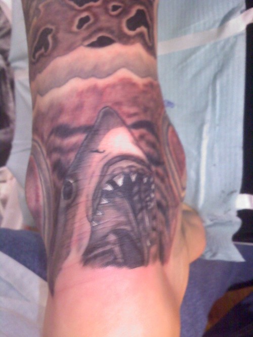 Amazing Shark Tattoo On Achilles