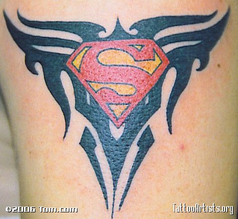 Amazing Tribal Superman Logo Tattoo Design For Shoulder