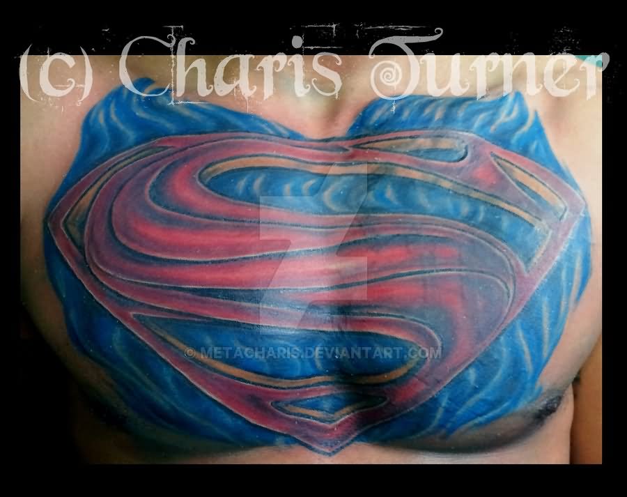 Awesome Superman Logo Tattoo On Man Chest By Metacharis